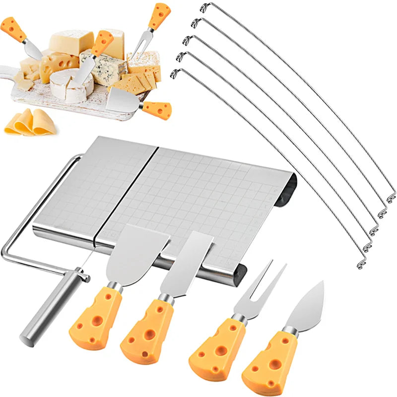 10pcs Cheese Slicer Kit Cutting Board with 5 Cutting Wires Cheese Knifes  Stainless Steel Cheese Cliser Wires for Cheese Tools