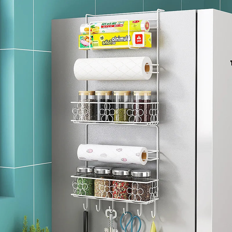 Refrigerator Storage Shelf Fridge Wall Side Hanging Storage Rack Kitchen Shelf Towel Bottle Spice Organizer Kitchen Gadgets Tool