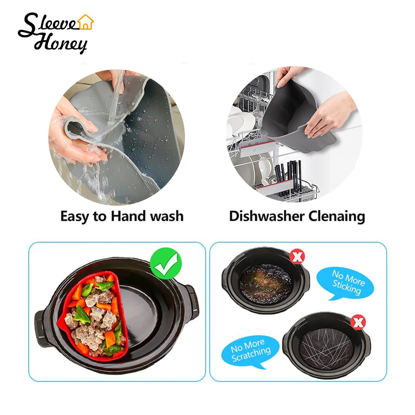 Crock Pot Liners Silicone & silicone crockpot divider Food Grade BPA- Free Easy to clean Crockpot liner Reusable leakproof