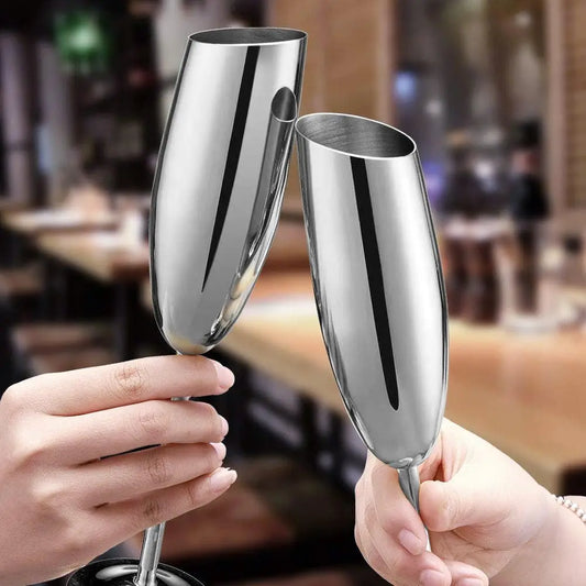 304 Stainless Steel Beveled Champagne Cup Goblets 8.2oz Cocktail Martini Wine Glass Champagne Glasses Stemware for Bar Utensils