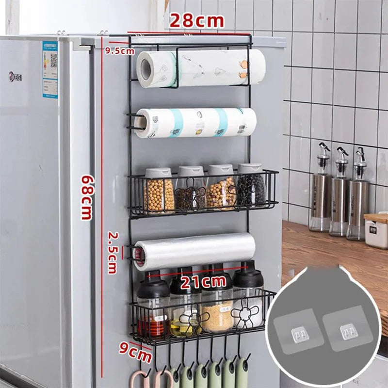 Refrigerator Storage Shelf Fridge Wall Side Hanging Storage Rack Kitchen Shelf Towel Bottle Spice Organizer Kitchen Gadgets Tool