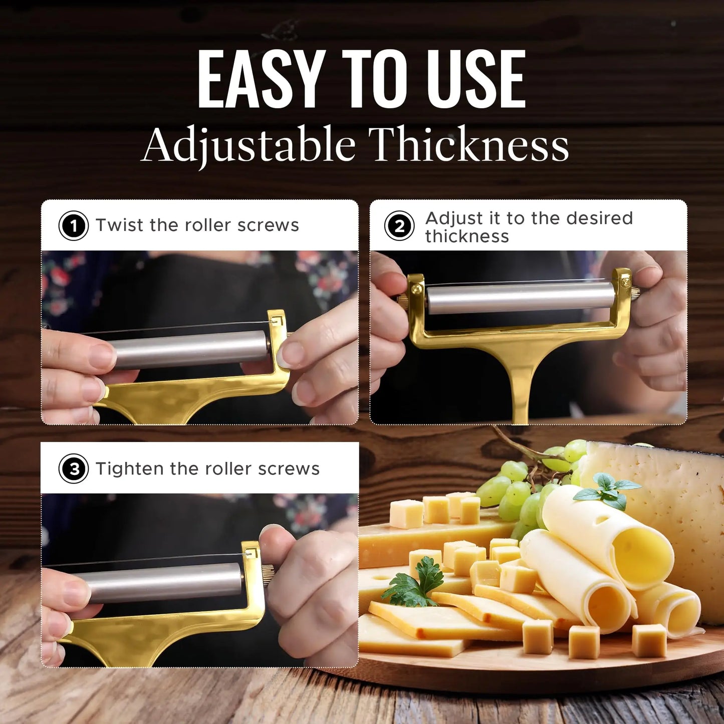 Aluminum Alloy Cheese Slicer Adjustable Thickness Cheese Butter Cutter with Wire for Soft and Semi-Hard Cheeses Kitchen Gadgets