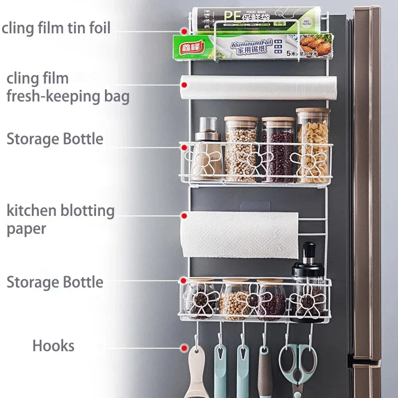 Refrigerator Storage Shelf Fridge Wall Side Hanging Storage Rack Kitchen Shelf Towel Bottle Spice Organizer Kitchen Gadgets Tool