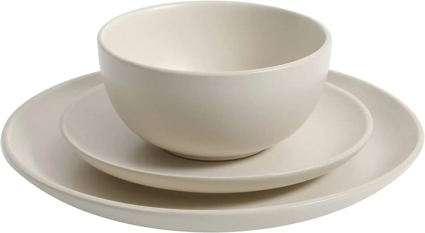 Rockaway Round Stoneware Dinnerware Set, Service for 4 (12pcs), Cream