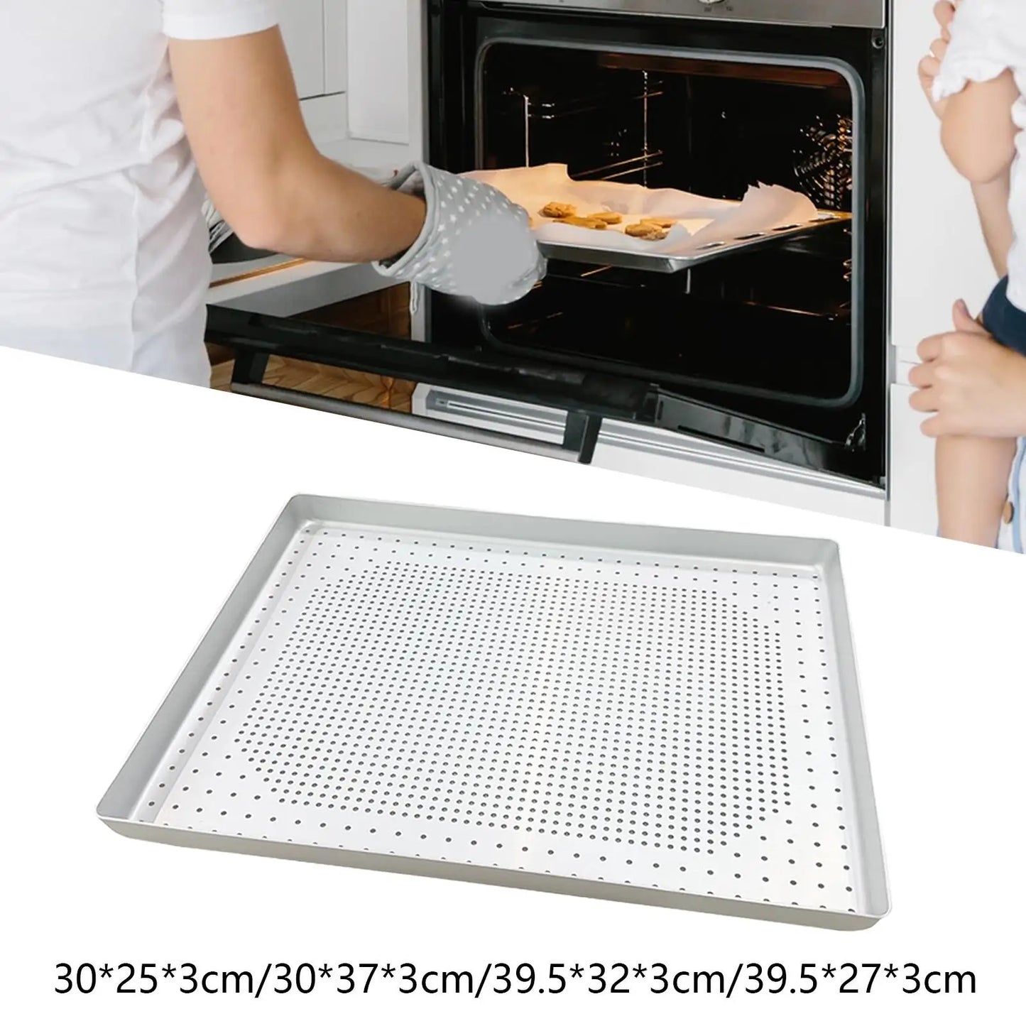 Perforated Half Sheet Pan Restaurant Kitchen Cookware Aluminum Alloy Versatile Easy to Clean Pizza Crisper Tray Baking Tool