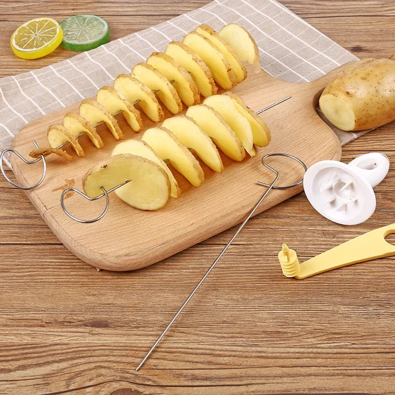 1Set Stainless Steel Twisted Potato Spiral Slice Plastic Rotate Potato Slicer Cutter Creative Vegetable Tool Kitchen Gadgets