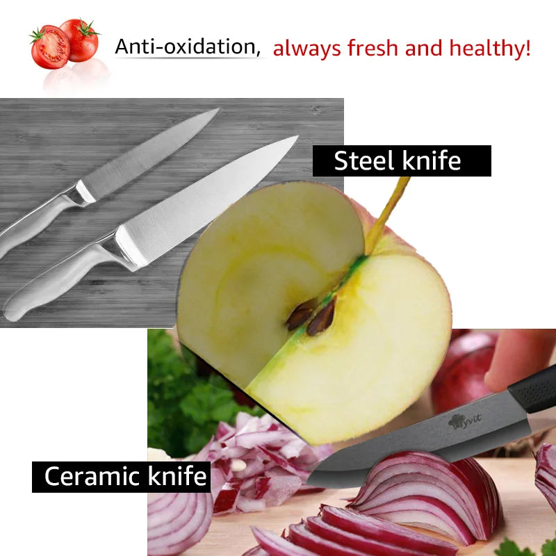 Ceramic Knives Complete Kitchen Unit 3 4 5 6 Inch Utility Fruit Slicing Peeler with Sheath Black Zirconia Blade Bread Chef Knife