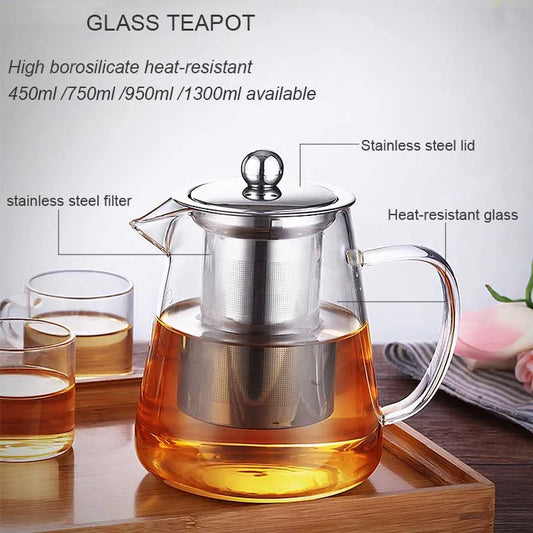 Dropshipping Heat Resistant Glass Teapot Various Styles Of Hot-selling Tea Sets Clear Kettle Flower Puer Tea Infuser Pot