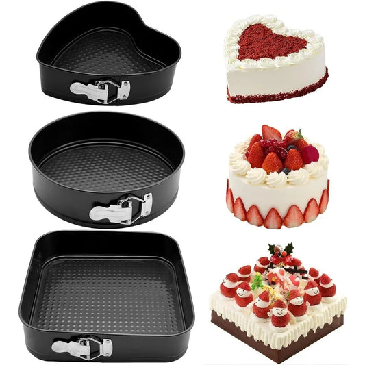 Nonstick Carbon Steel Cakes Molds Bake Pan Heart Round Square Shape Removable Bottom Baking Mould Set Kitchen Accessories New