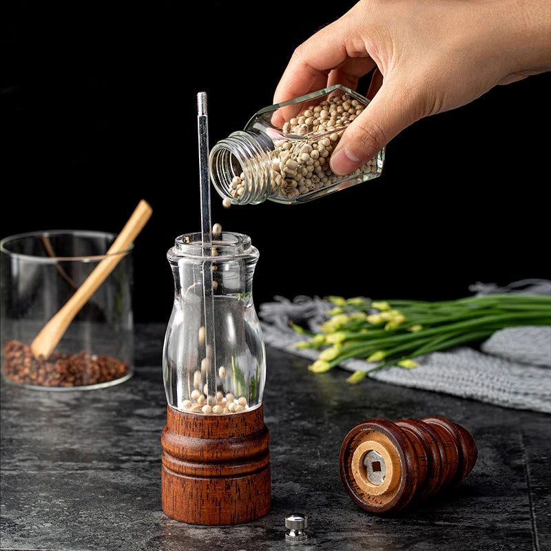 8" Oak Wood transparent acrylic salt and pepper Grinder Mill Ceramic Core salt grinder pepper mill shakers refillable